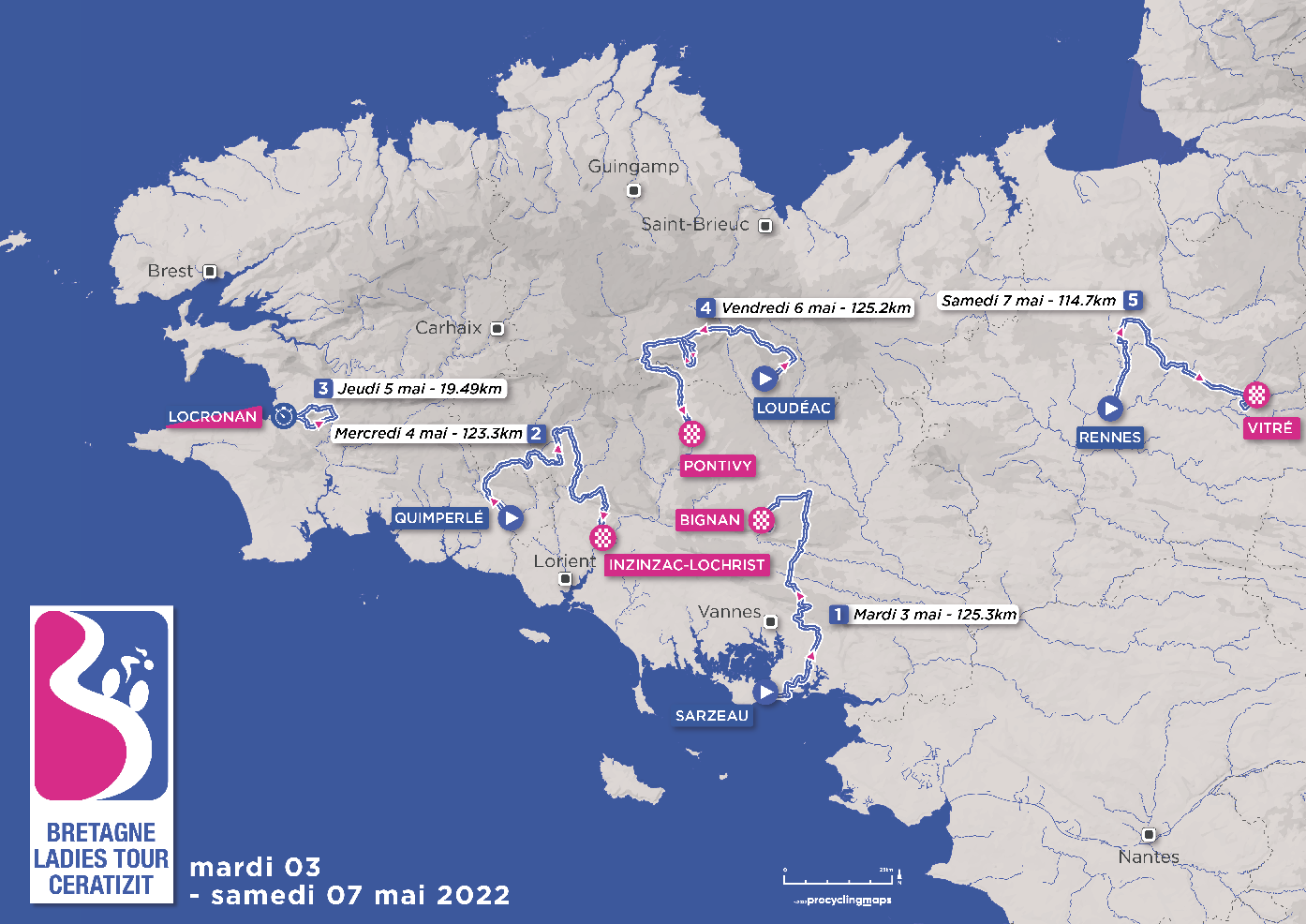 Carte du Tour de Bretagne Feminin 2022