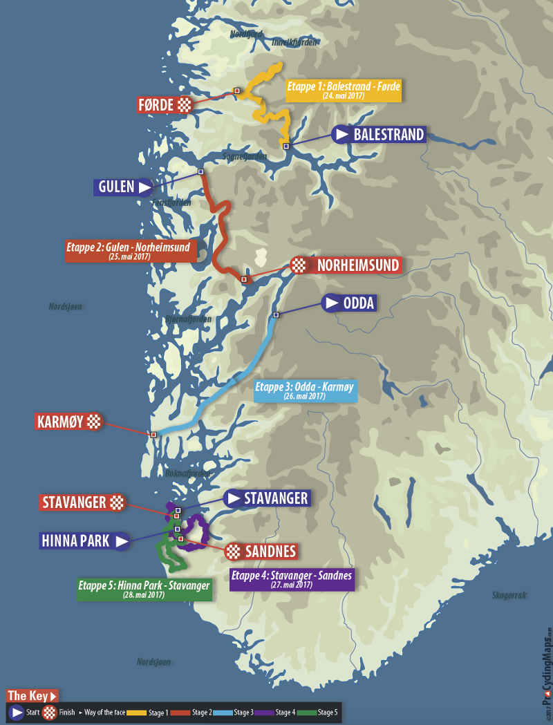 Carte du Tour des Fjords 2017